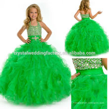 2014 sequined beaded ruffled skirt ball gown long green little girls pageant dress CWFaf5767